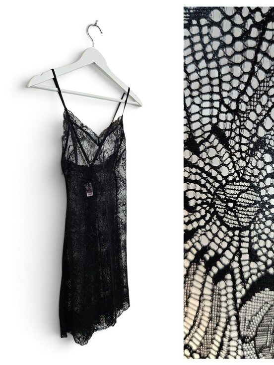 Victoria's Secret Other - Victoria's Secret Lace Chemise M Sheer Cross Back Negligee Slip Dress Black Sexy
